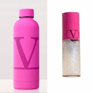 Pink Valentino V Logo Water Bottle & Puffer Gloss